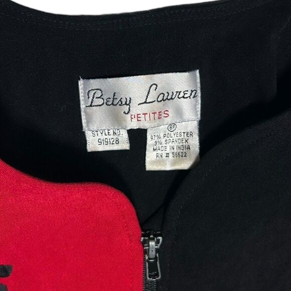 Vintage Betsy Lauren Petites Red and Black Zip Up Cardigan Sweater Light Jacket - Picture 3 of 7